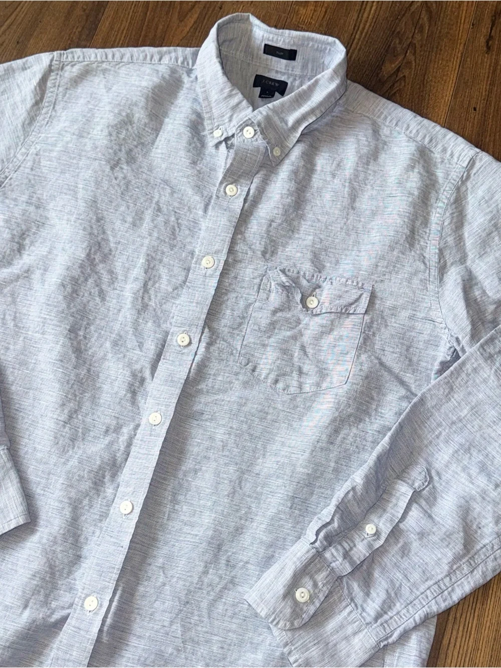 J.Crew Baird McNutt Irish Linen Shirt Mens L Slim Light Blue Button Down